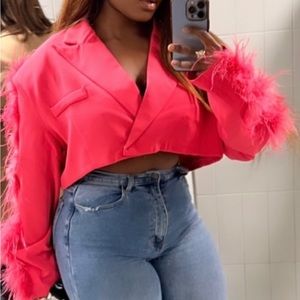 Pink fur trim blazer